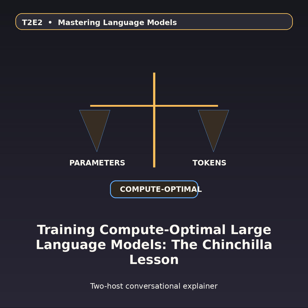 A balance scale comparing model parameters and training tokens under a fixed compute budget.
